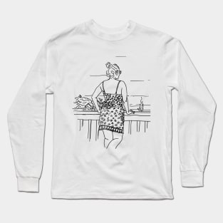 Plant Girl is waiting for her coffee at the beach house Long Sleeve T-Shirt